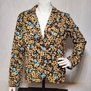 First Issue Liz Claiborne Brown Floral Corduroy Floral Blazer Jacket Small/Mediu